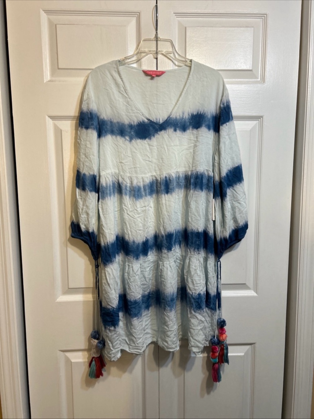 NWT  Simply Southern Dress/Coverup Balloon Tassel Pom Pom Sleeve Size M Medium